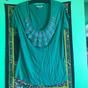 Alberto Makali Embellished Teal Top Sz large